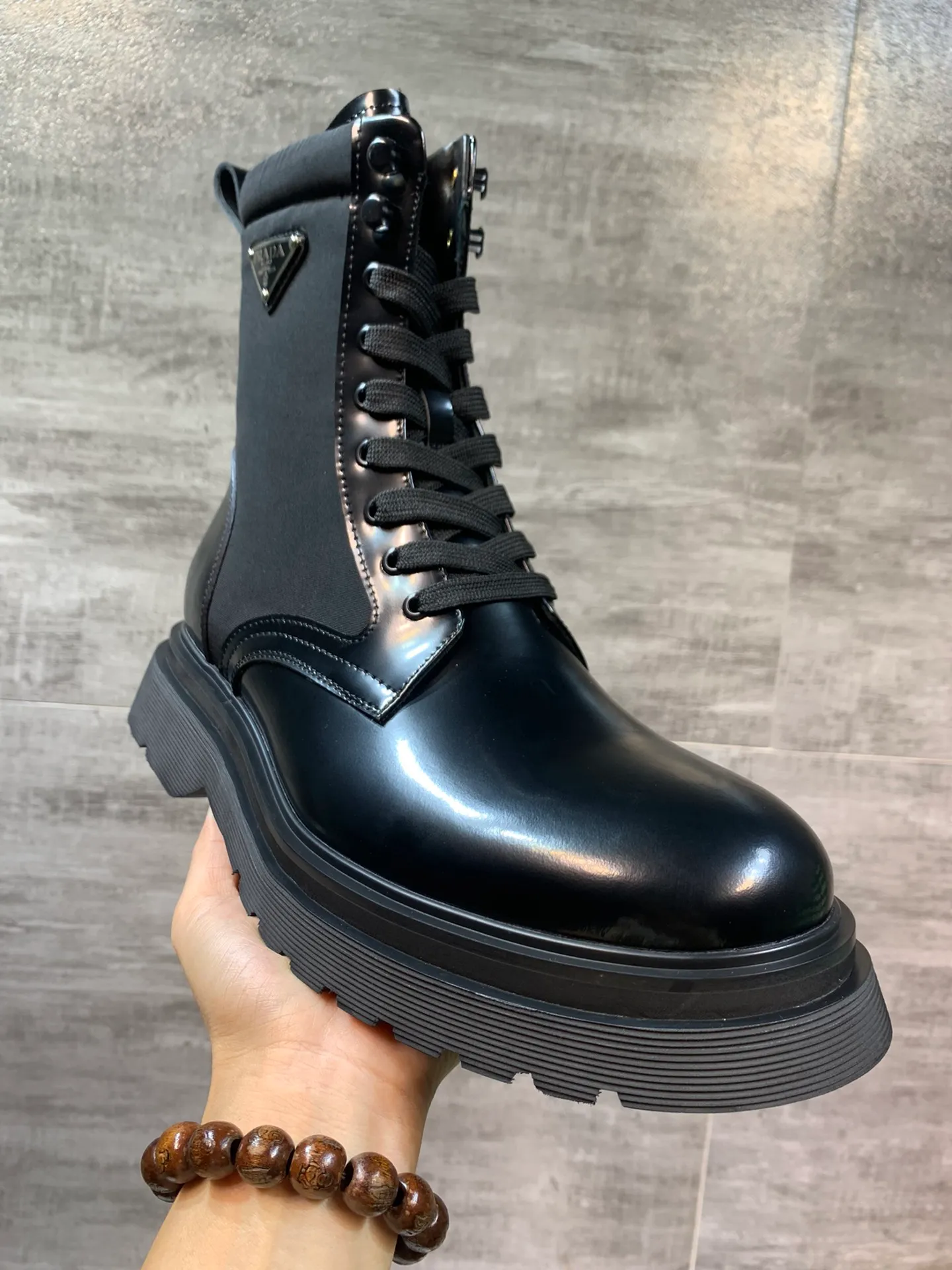 Men's men's shoes 💰820💰 🔥🔥🔥prada derby Prada top version thick-soled derby shoes, lace-up Martin boots, ken same fabric imported open edge beads, cowhide lining, cowhide feet complete set packaging code number 38-46